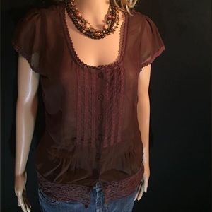 Size 8 Brown Separates Button up mesh see through Blouse